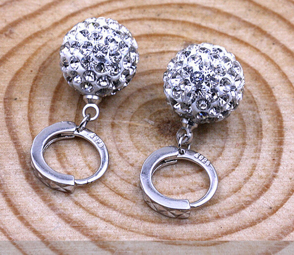 Soft Pottery Rhinestone Ball Earrings with a Touch of Korean Fashion