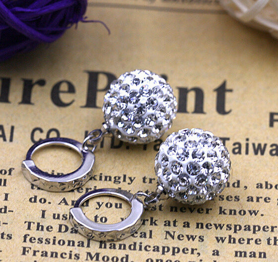 Soft Pottery Rhinestone Ball Earrings with a Touch of Korean Fashion