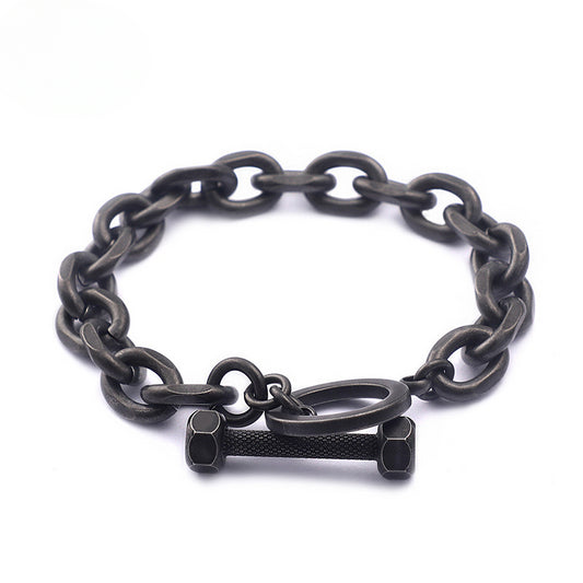 Trendy Men's Black Barbell Bracelet with Sports Elements for Fashion Enthusiasts