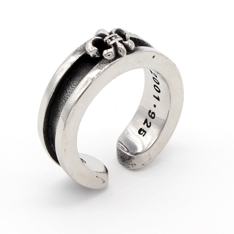 Childern Flower Grooved Opening Titanium Steel Ring for Men