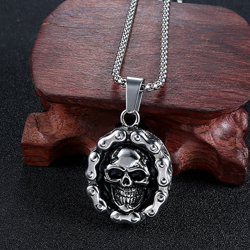 Titanium Steel Skull Pendant with Chain - Personalized Punk Jewelry for Men