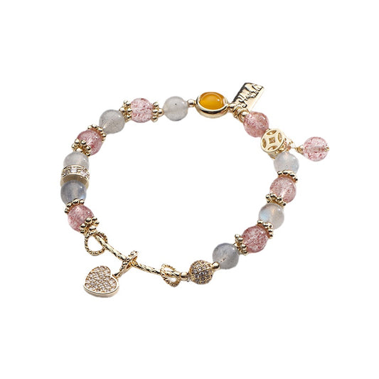 Strawberry Crystal and Grey Moonlight Sterling Silver Bracelet - Fortune's Favor