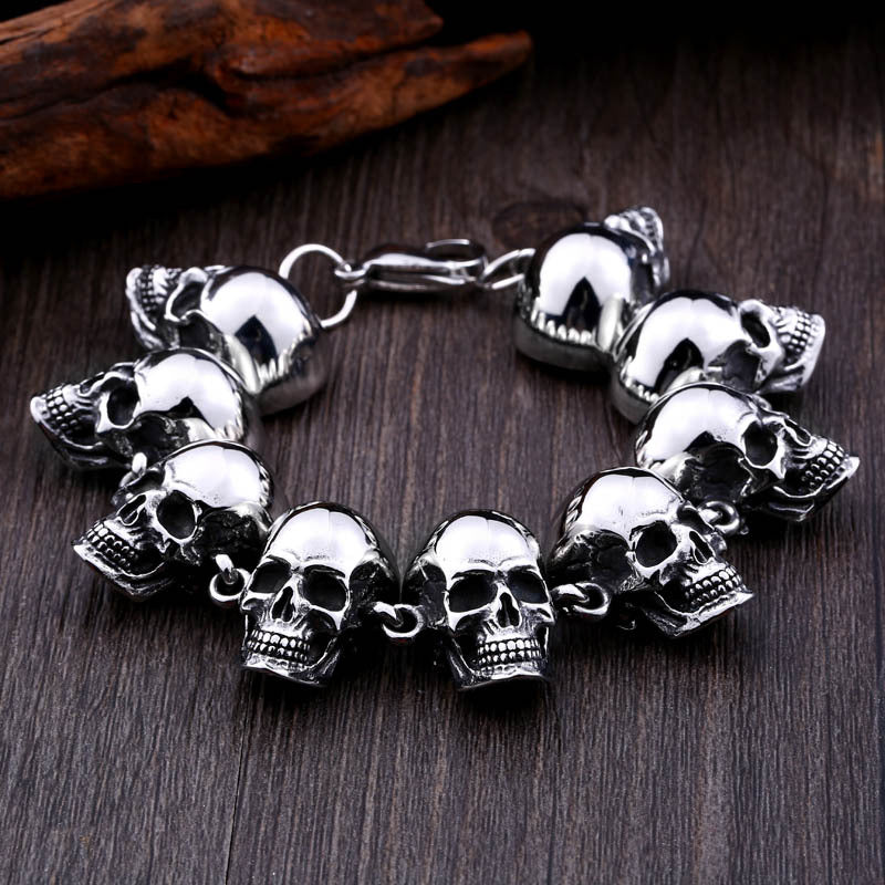 Punk-Inspired Titanium Steel Skull Bracelet for Men - Retro and Personalized Wholesale Accessory