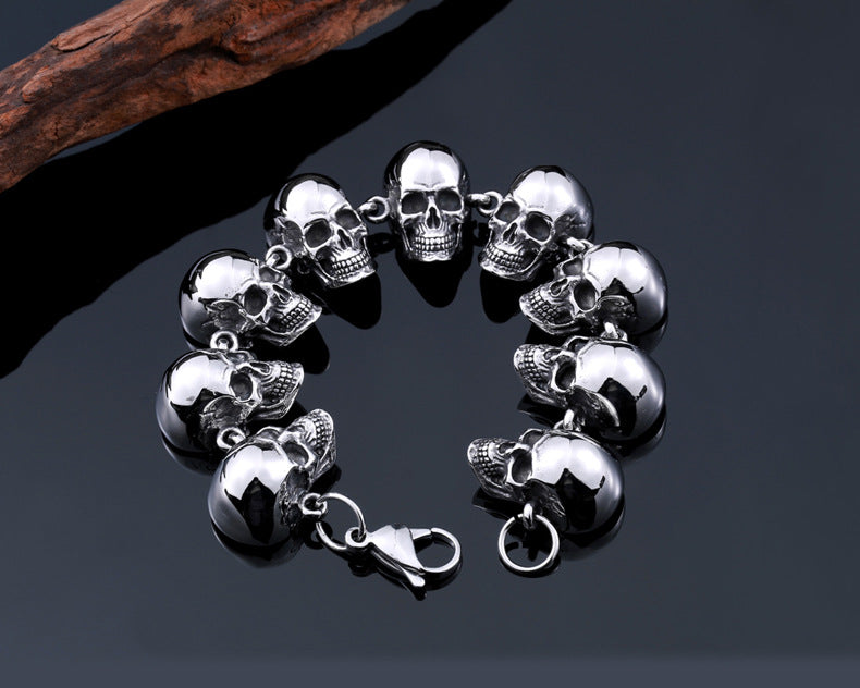 Punk-Inspired Titanium Steel Skull Bracelet for Men - Retro and Personalized Wholesale Accessory