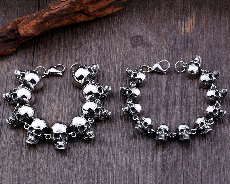 Punk-Inspired Titanium Steel Skull Bracelet for Men - Retro and Personalized Wholesale Accessory