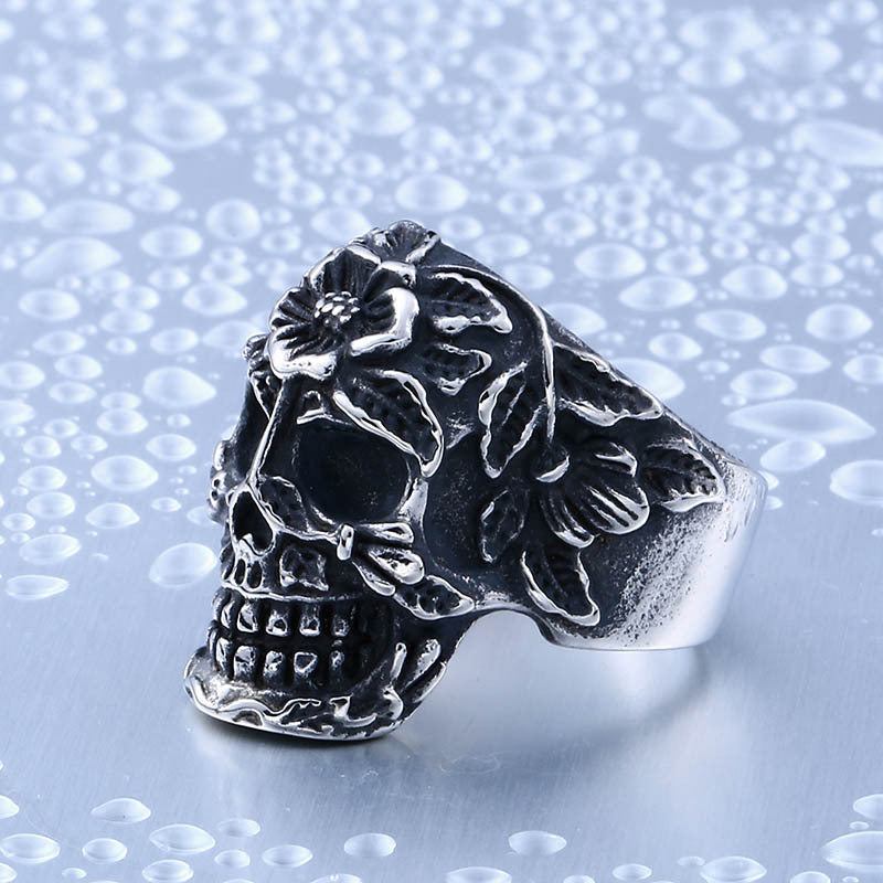 Titanium Steel Skull Ring for Men - Non-Mainstream Punk Hipster Wide Design, Available in Sizes 7-13