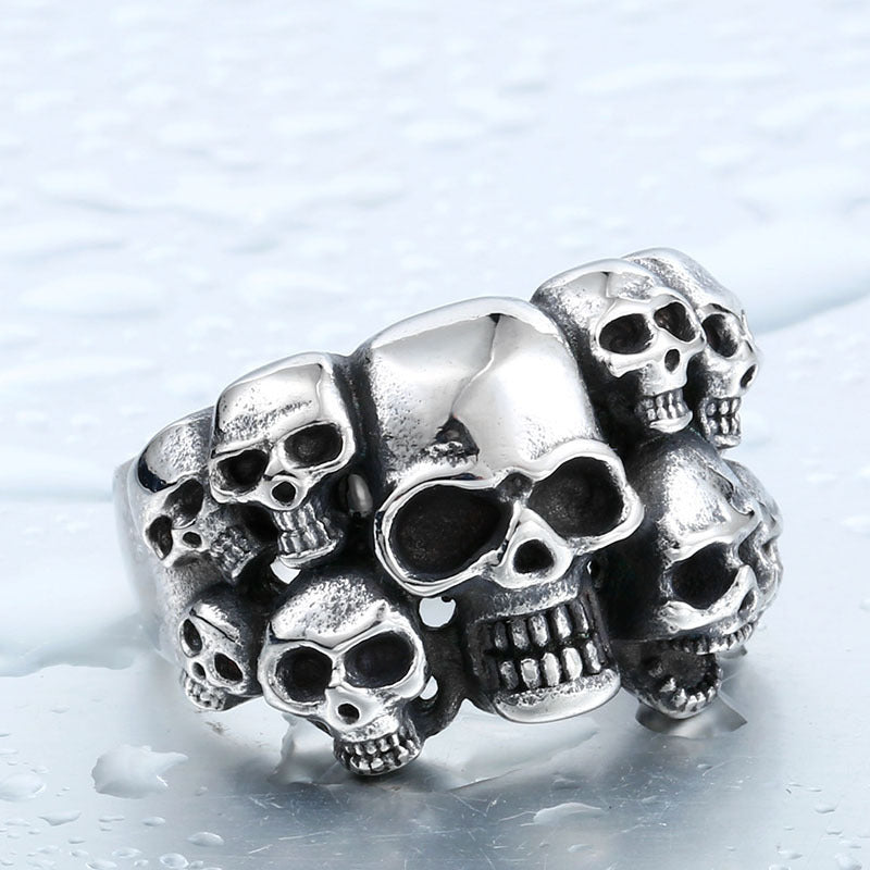 Titanium Steel Skull Ring for Men - European and American Hipster Index Finger Design, Exaggerated Hip-Hop Style