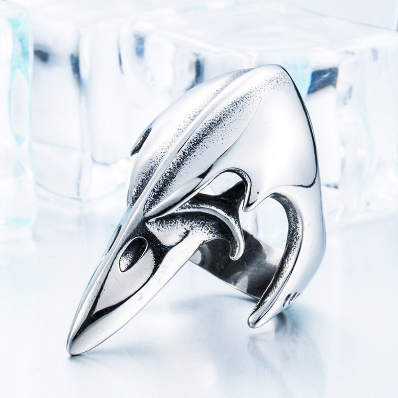 Nordic Crow Skull Viking Helmet Ring - Stainless Steel Jewelry for Men, Wholesale European & American Trade