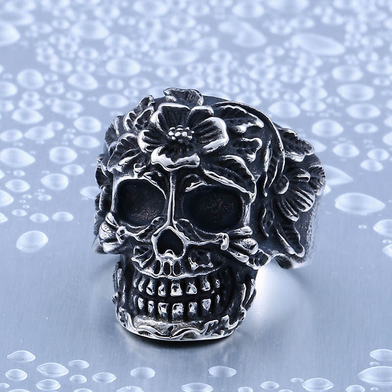 Titanium Steel Skull Ring for Men - Non-Mainstream Punk Hipster Wide Design, Available in Sizes 7-13