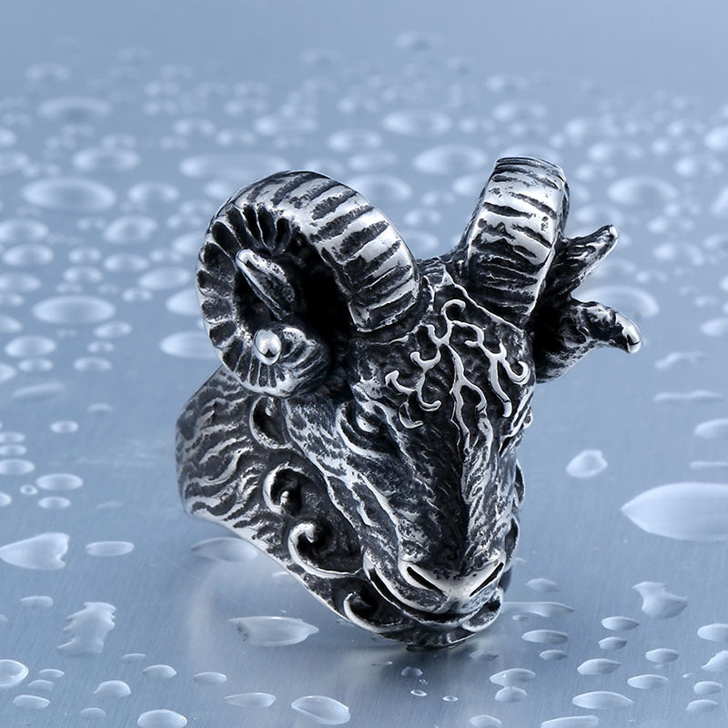 Personalized Titanium Steel Men's Ring - Sheep's Head Design, Stainless Steel Casting Jewelry