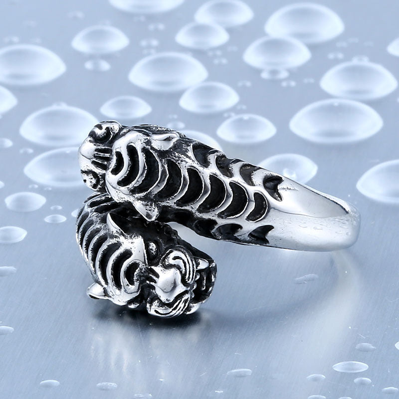 Custom Retro Tiger Head Titanium Steel Ring for Men - Trendy Animal Jewelry Wholesale