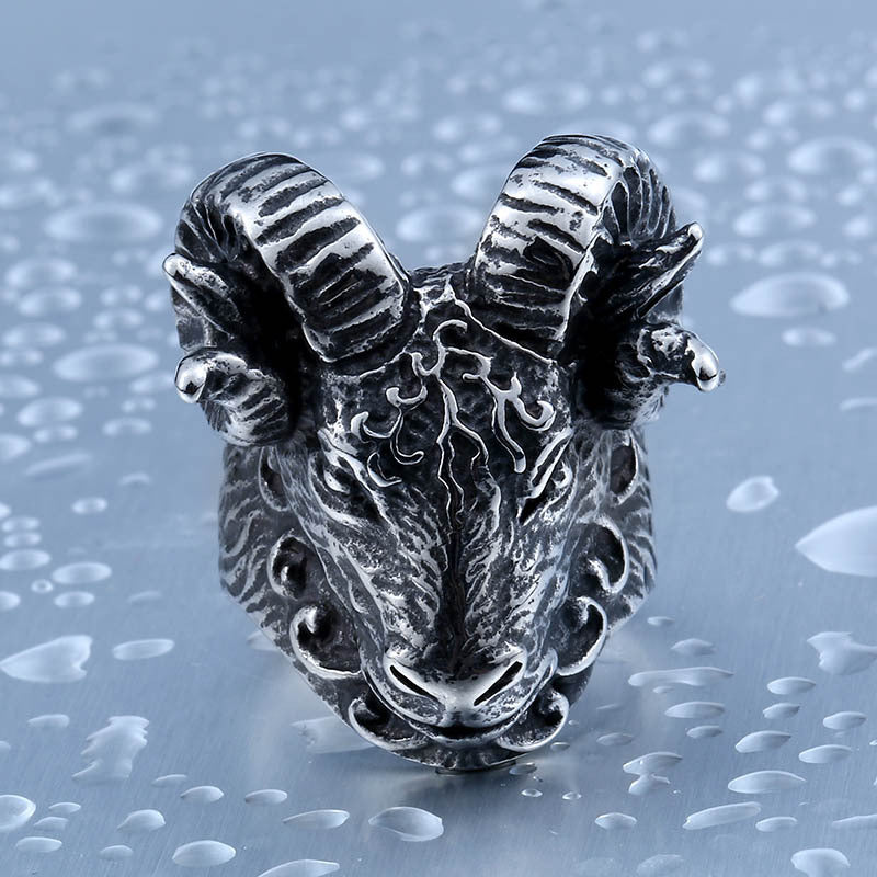 Personalized Titanium Steel Men's Ring - Sheep's Head Design, Stainless Steel Casting Jewelry