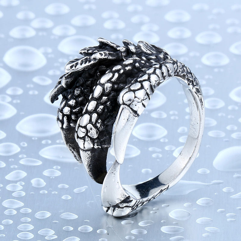 Customizable Titanium Steel Men's Retro Pterosaur Claw Open Ring - European and American Jewelry Wholesale