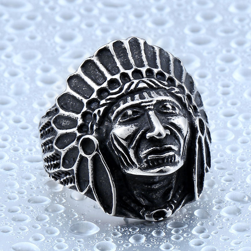 Titanium Steel Men's Ring - Indian Chief Design, Trendy Non-Mainstream Jewelry for Men