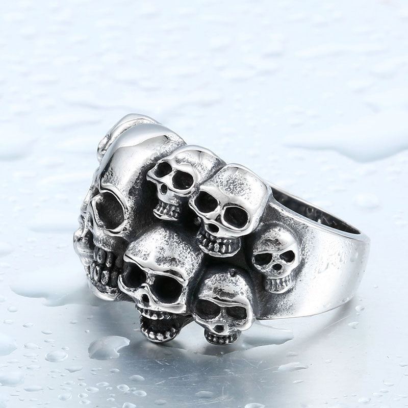 Titanium Steel Skull Ring for Men - European and American Hipster Index Finger Design, Exaggerated Hip-Hop Style