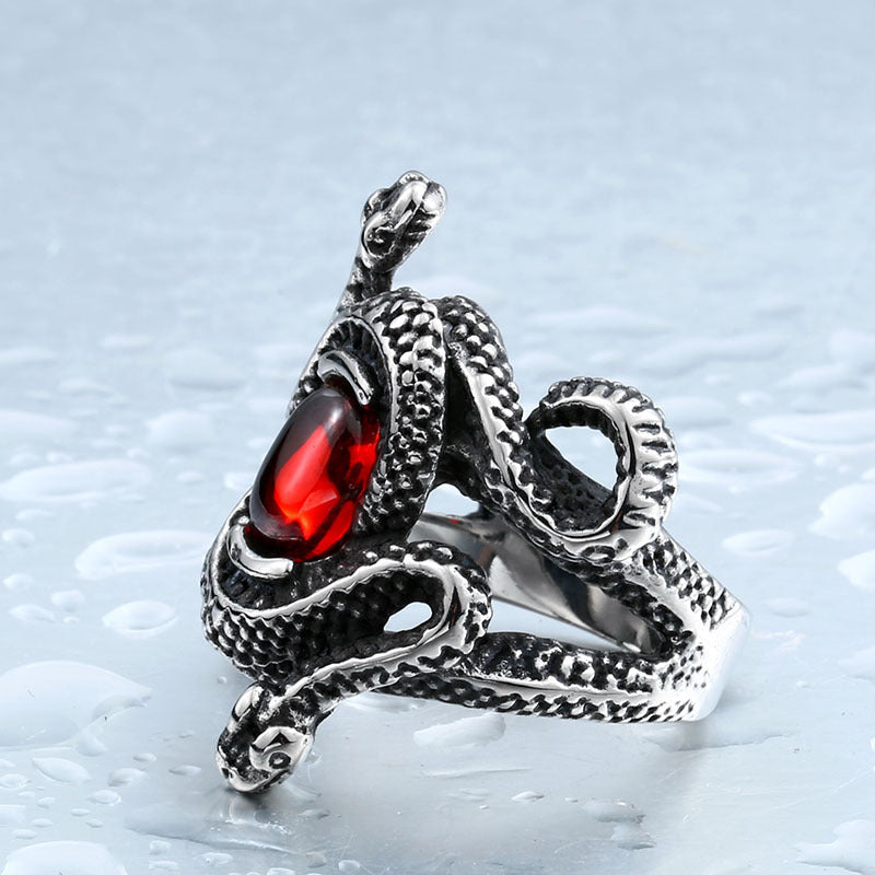 Vintage-Inspired Men's Zircon Snake Ring in Stainless Steel, Inspired by Nature's Predator