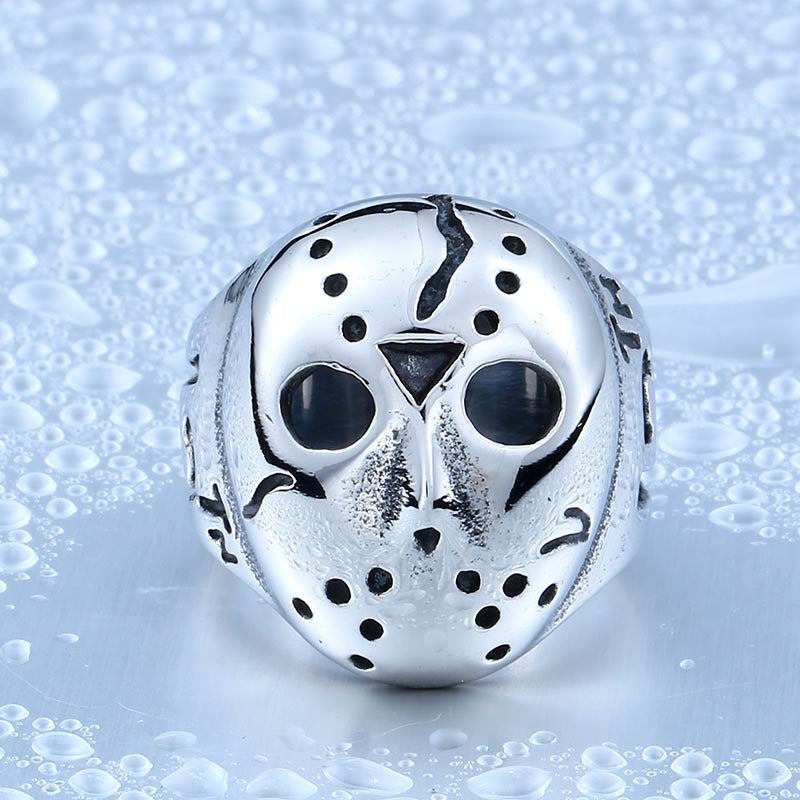 Titanium Steel Men's Ring Featuring "Black Friday" Jason Mask - Non-Mainstream Film & TV Jewelry Wholesale