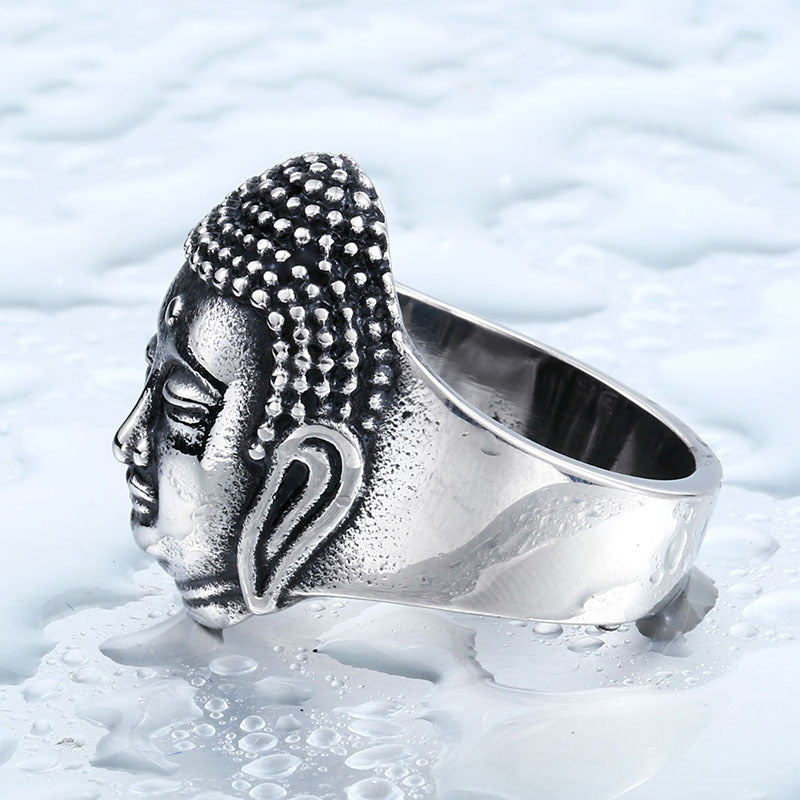 Titanium Steel Sakyamuni Buddha Head Ring for Men - Wholesale Stainless Steel Jewelry