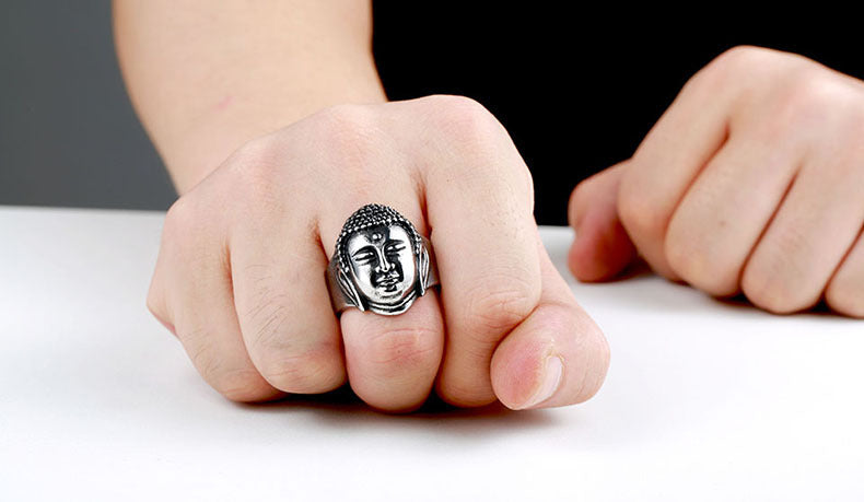 Titanium Steel Sakyamuni Buddha Head Ring for Men - Wholesale Stainless Steel Jewelry