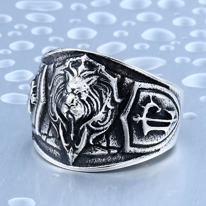 Wholesale Dominant Men's Stainless Steel Lion Ring - Tribal Style Badge for Men