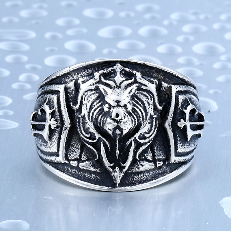 Wholesale Dominant Men's Stainless Steel Lion Ring - Tribal Style Badge for Men