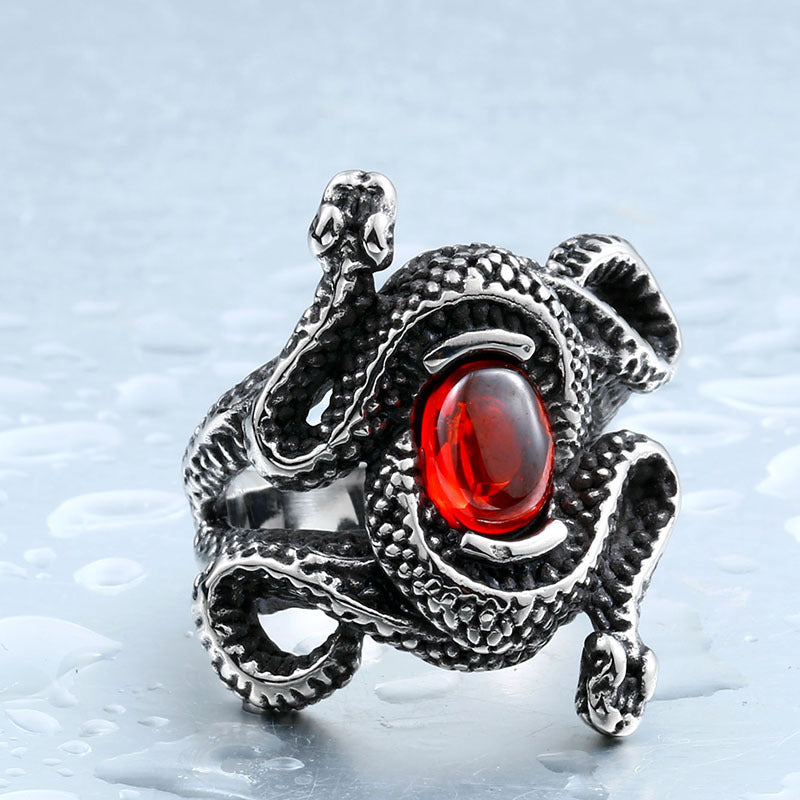 Vintage-Inspired Men's Zircon Snake Ring in Stainless Steel, Inspired by Nature's Predator