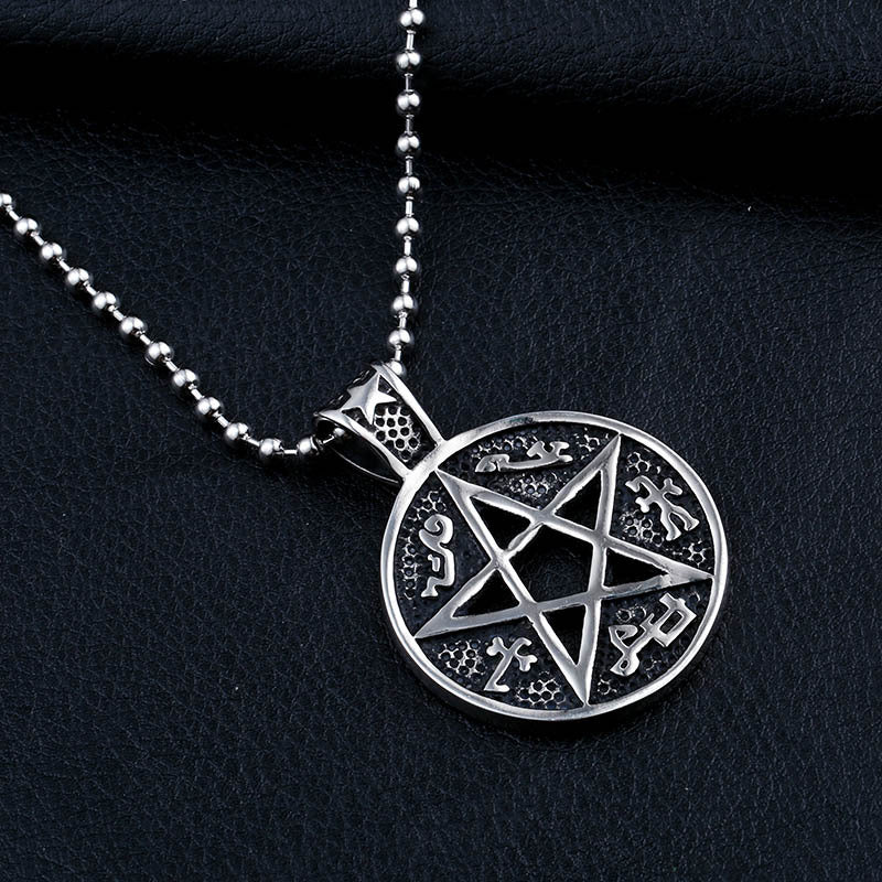 Wholesale Men's Titanium Steel Pentagram Pendant - Hollow Mysterious Symbol Designs