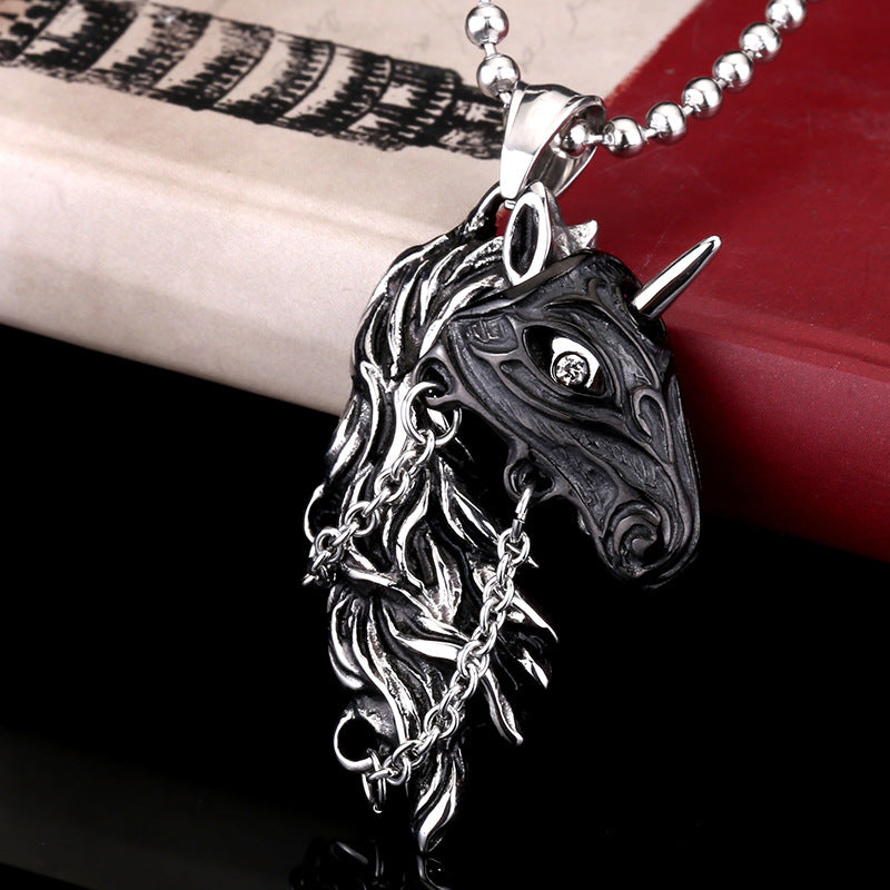 Wholesale Korean Zodiac Horse Pendant Jewelry, Titanium Steel Pony Necklace for Men