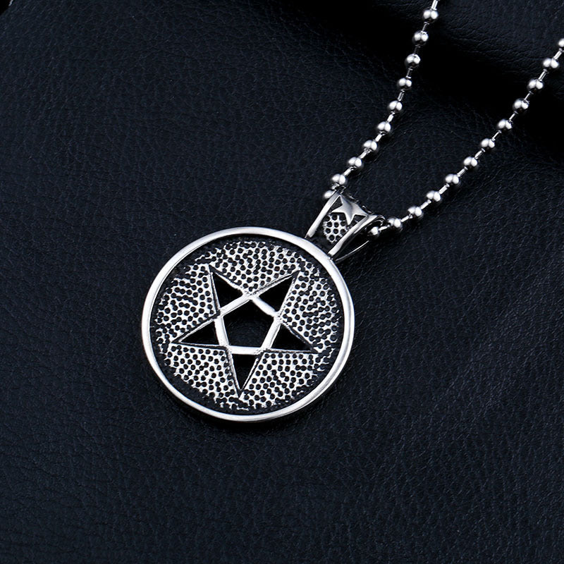 Wholesale Men's Titanium Steel Pentagram Pendant - Hollow Mysterious Symbol Designs