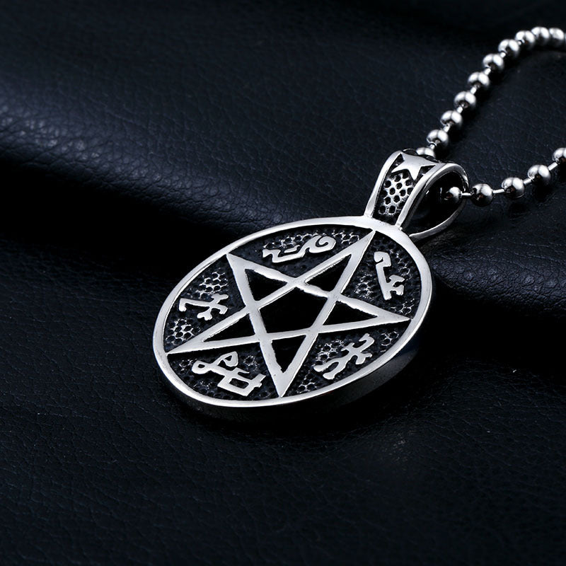 Wholesale Men's Titanium Steel Pentagram Pendant - Hollow Mysterious Symbol Designs