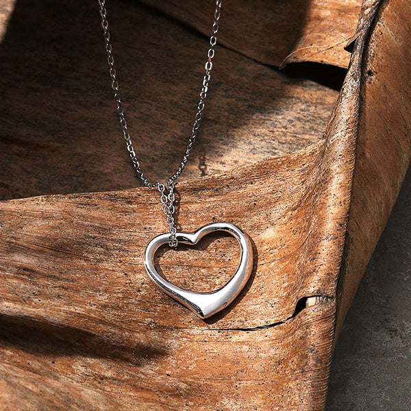 Hollow Heart Shape Pendant Sterling Silver Necklace