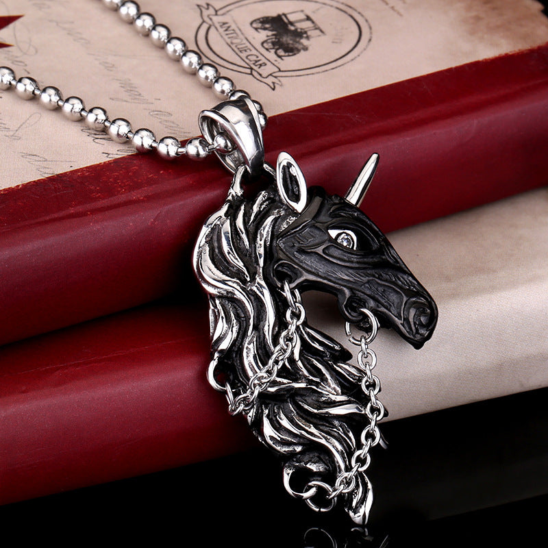 Wholesale Korean Zodiac Horse Pendant Jewelry, Titanium Steel Pony Necklace for Men