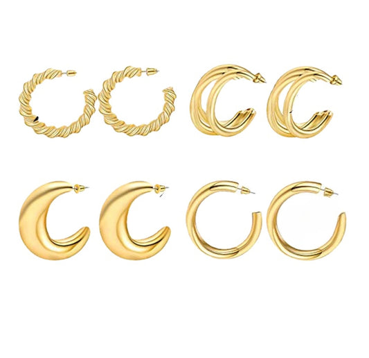 Wholesale Set of 4 Fashion Metal C-Shaped Earrings from Vienna Verve