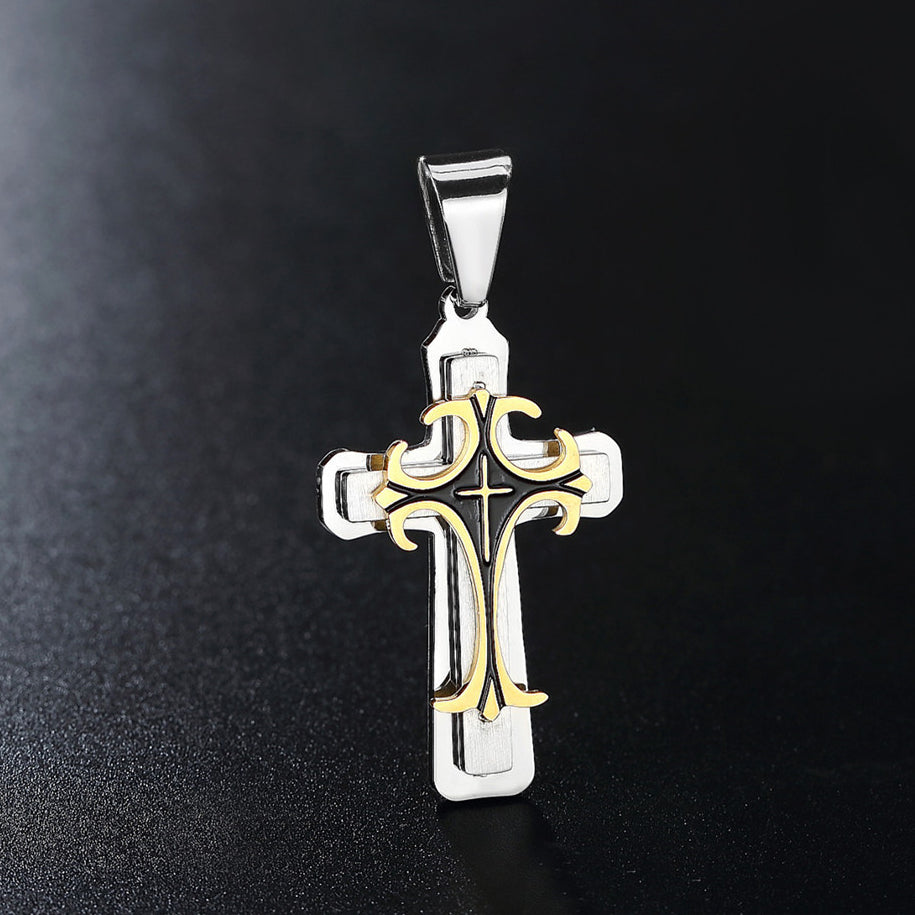 Double Layer Cross Titanium Steel Pendant for Men