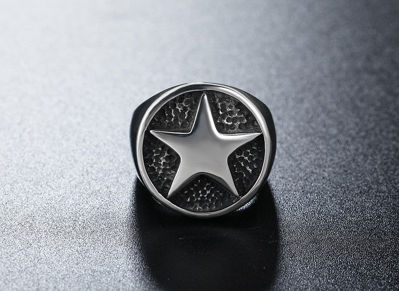 Retro Five Pointed Star Titanium Steel Ring for Men