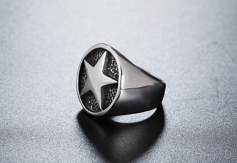 Retro Five Pointed Star Titanium Steel Ring for Men