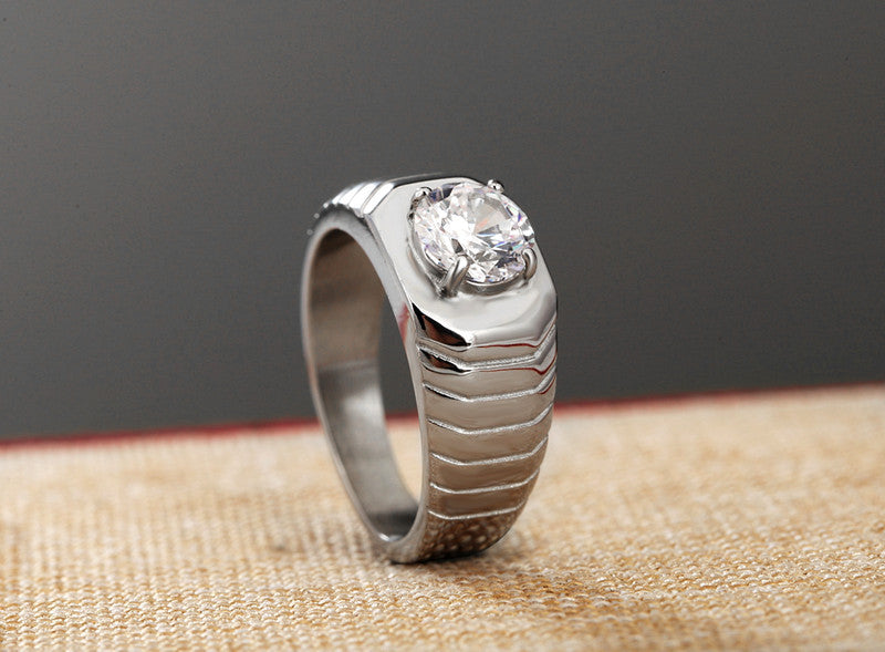 Elegant Men's Titanium Steel Wedding Ring with Zircon	constexpr