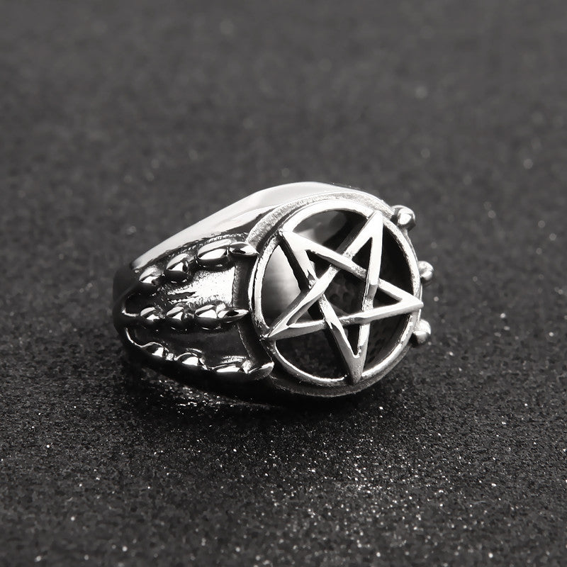 Retro Five Pointed Star Titanium Steel Ring for Men