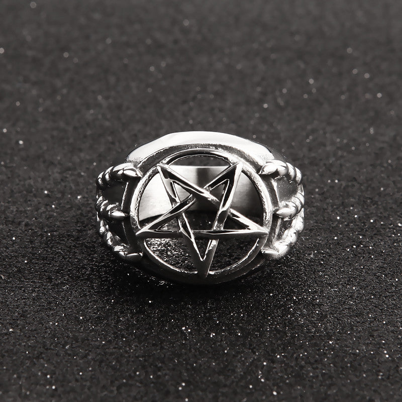 Retro Five Pointed Star Titanium Steel Ring for Men