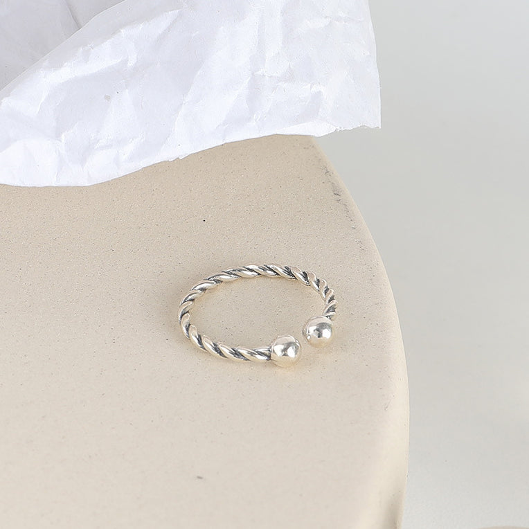 Small Beads Spiral Twists Design Opening Sterling Silver Ring