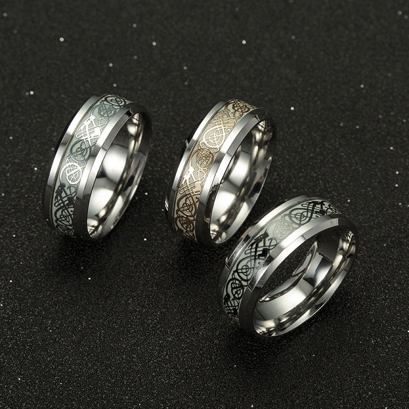 Luminous Dragon Pattern Rings - Wholesale Titanium Steel Jewelry for Men