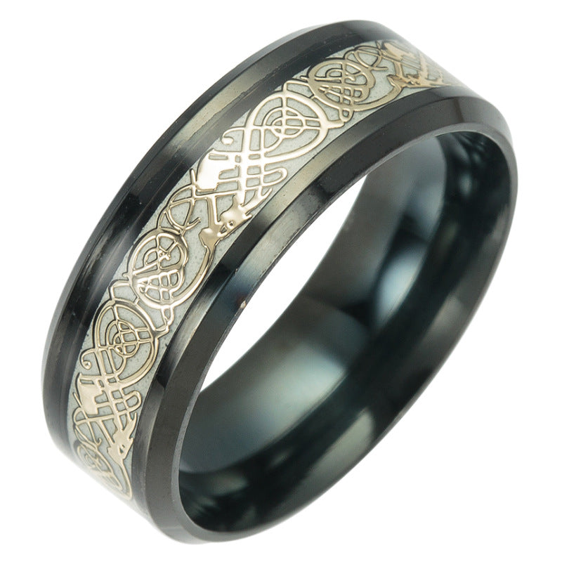 Glowing Dragon Pattern Titanium Steel Ring - Men's Halloween Jewelry