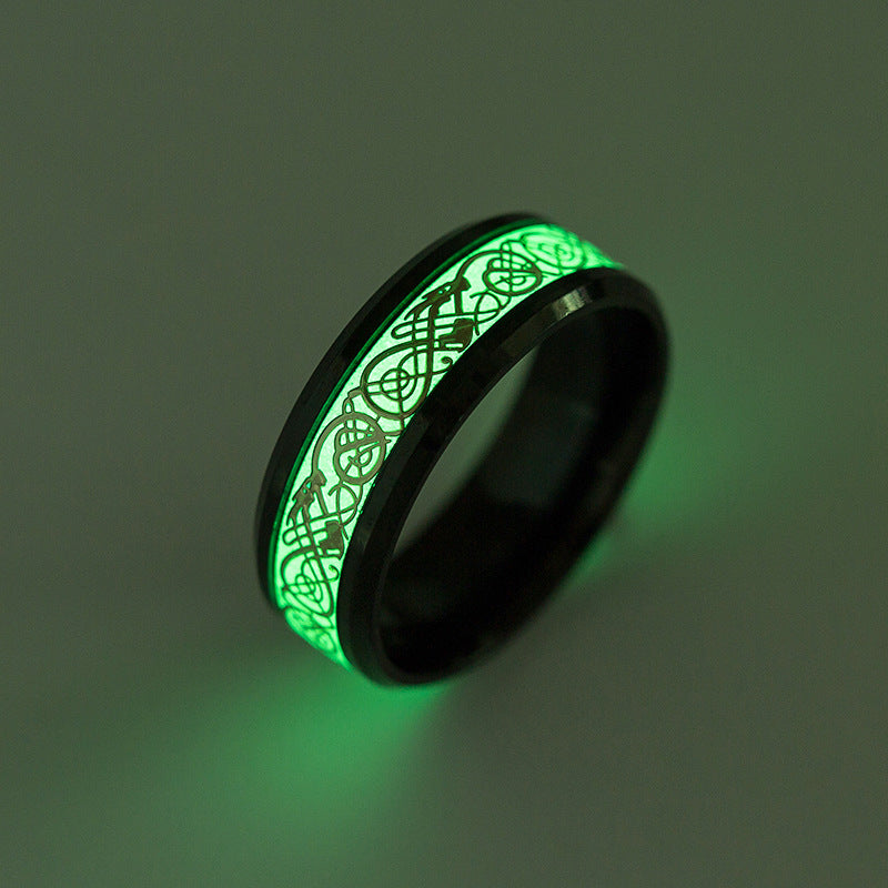 Glowing Dragon Pattern Titanium Steel Ring - Men's Halloween Jewelry