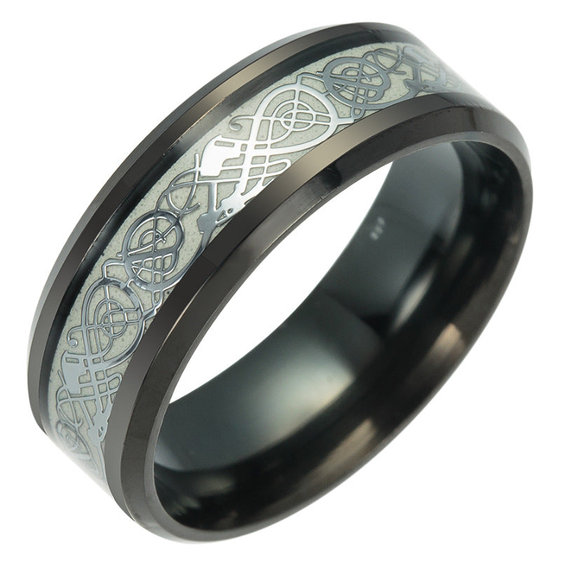 Glowing Dragon Pattern Titanium Steel Ring - Men's Halloween Jewelry