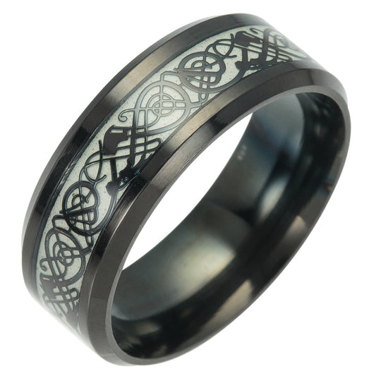 Glowing Dragon Pattern Titanium Steel Ring - Men's Halloween Jewelry