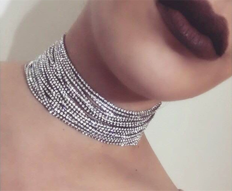 Rhinestone-embellished Multi-layer Choker Necklace for Stylish Women