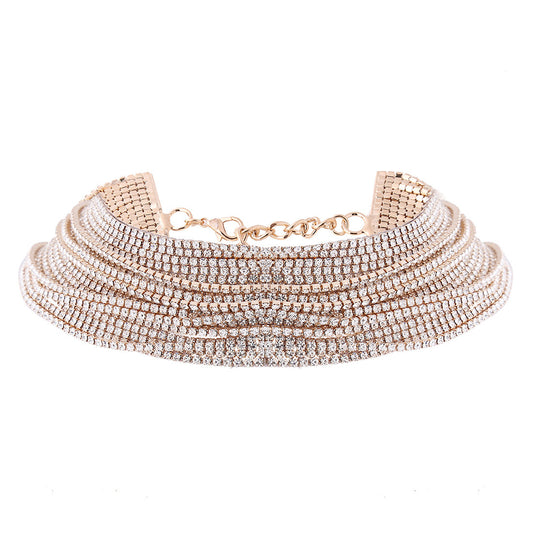 Rhinestone-embellished Multi-layer Choker Necklace for Stylish Women