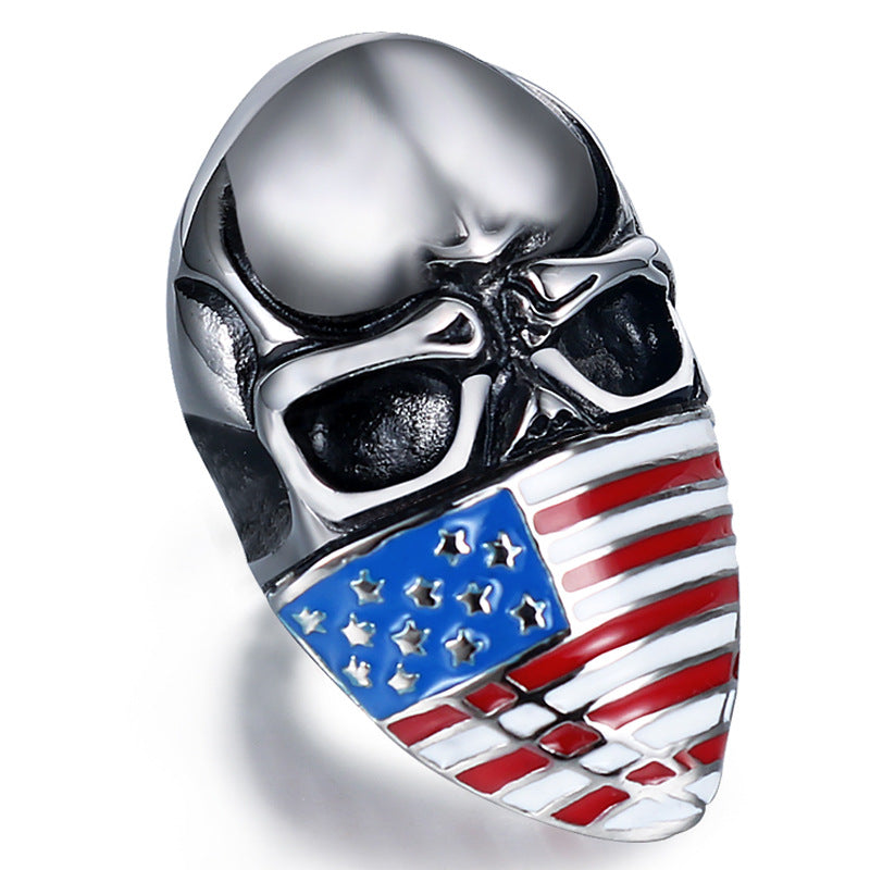 Retro American Flag Skull Titanium Steel Ring for Men - Personalized Fashion Jewelry