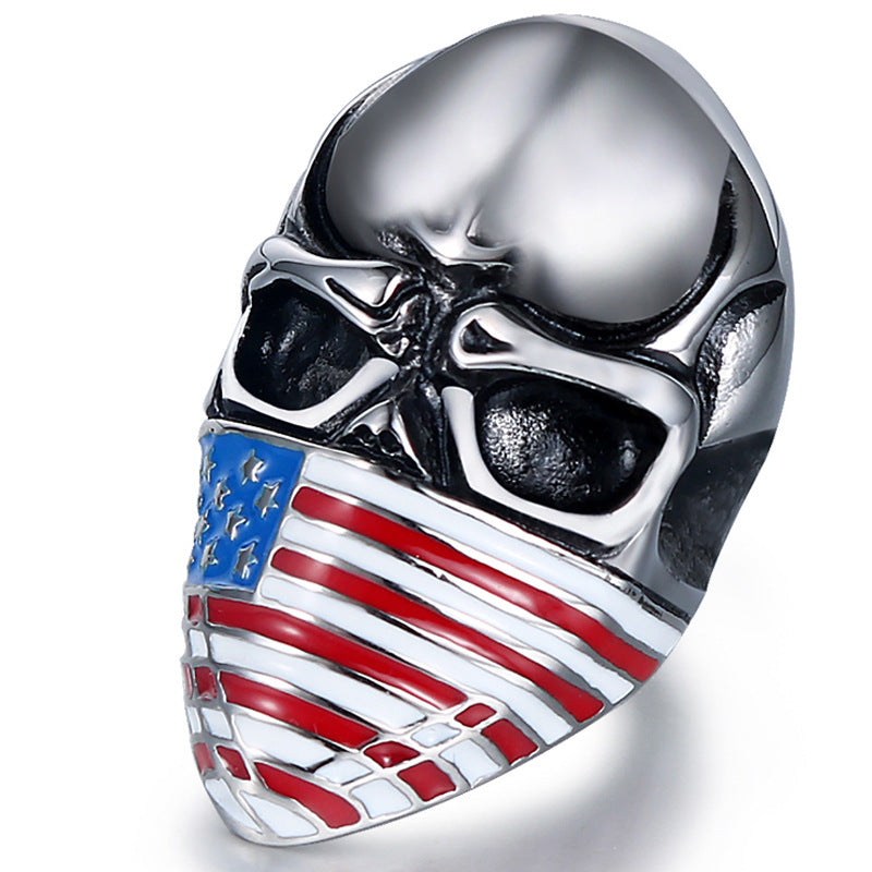 Retro American Flag Skull Titanium Steel Ring for Men - Personalized Fashion Jewelry