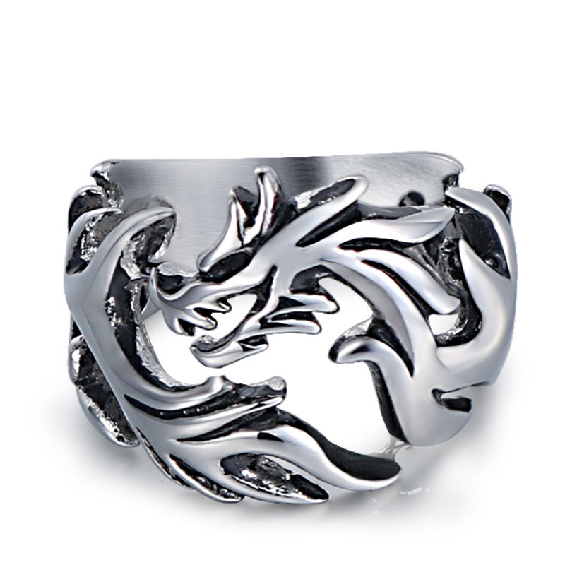 Trendy Retro Men's Dragon Ring in Titanium Steel - Fashionable Domineering Design